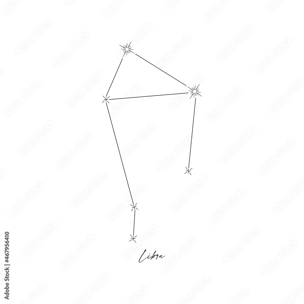 Libra constellation, horoscope, stars, astrology. Line illustration, vector.