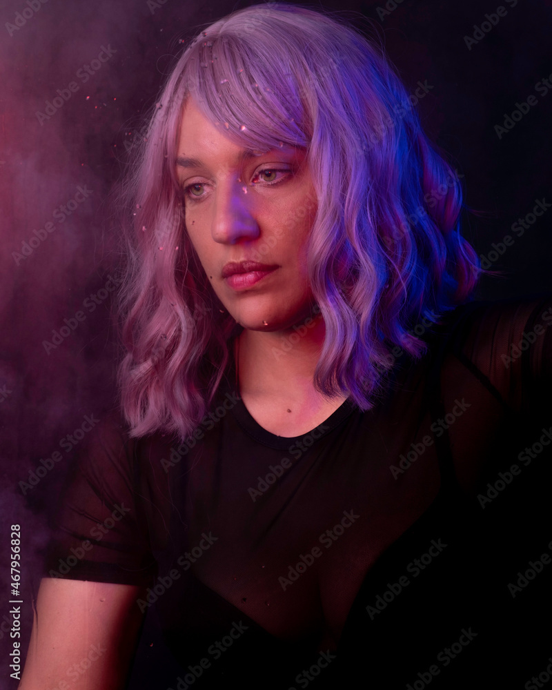 purple hair sad woman