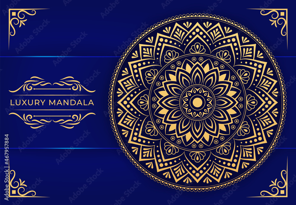 Obraz premium Luxury mandala background with golden arabesque pattern, ornamental mandala design arabic islamic east style, mandala for banner, cover, poster, brochure, flyer, card, yoga decoration