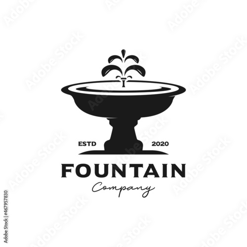 vintage retro stone water fountain garden logo design inspirations