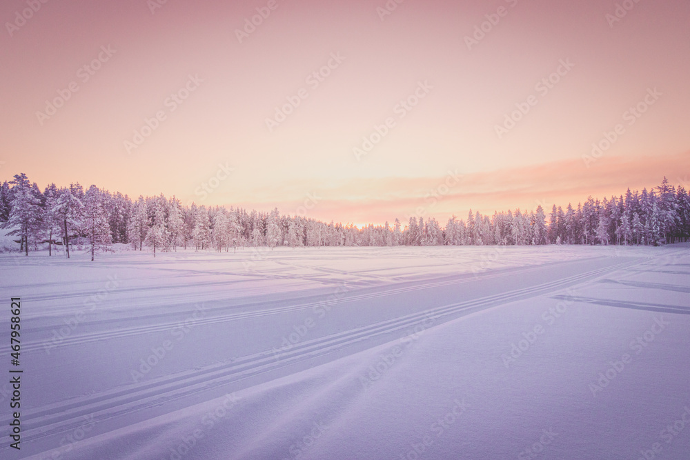 sunrise in winter, Lapland, Finland