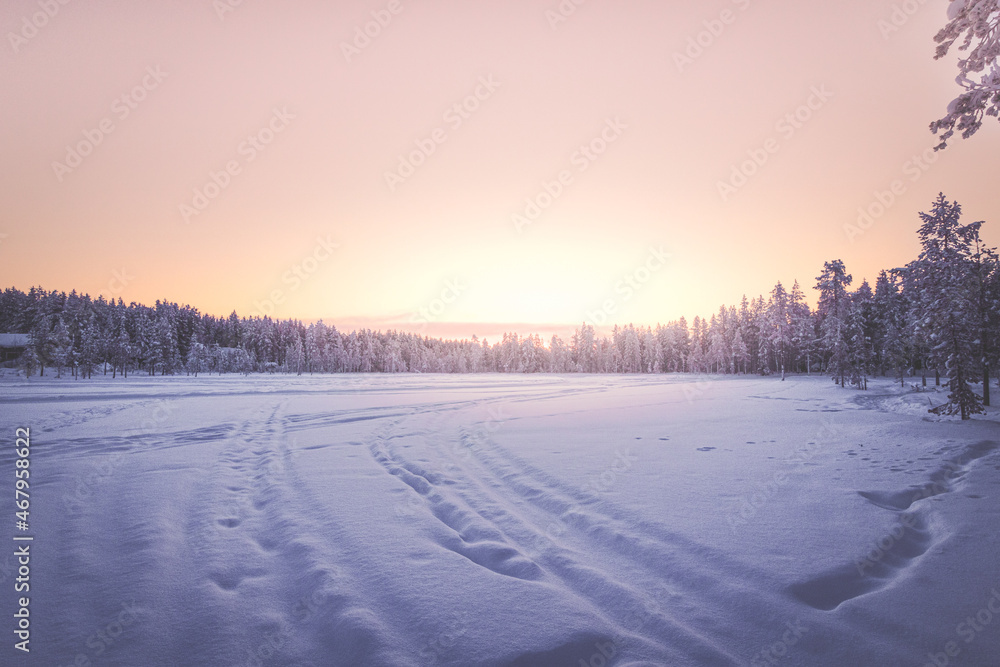 sunrise in winter, Lapland, Finland sunrise in winter, Lapland, Finland
