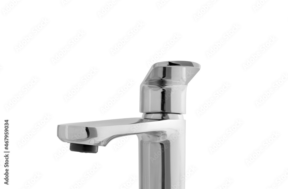 Single handle water tap on white background, closeup Single handle water tap on white background, closeup