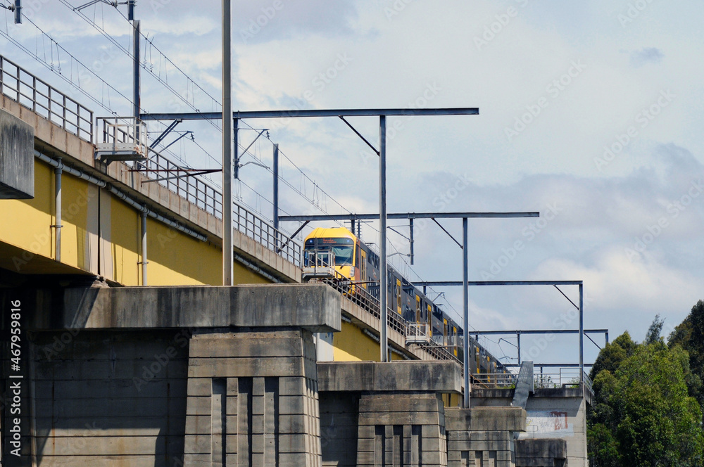 A passenger train on a bridge in Sydney, Australia A passenger train on a bridge in Sydney, Australia