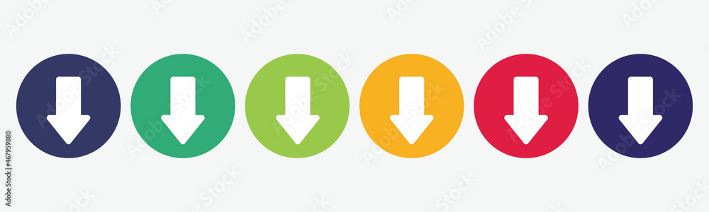 Collection of 6 buttons with down arrow icon. Collection of 6 buttons with down arrow icon.