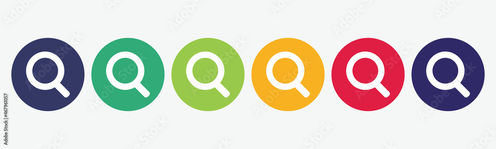 Collection of 6 buttons with magnifier icon. Collection of 6 buttons with magnifier icon.