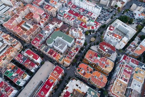 Drone view from city blocks