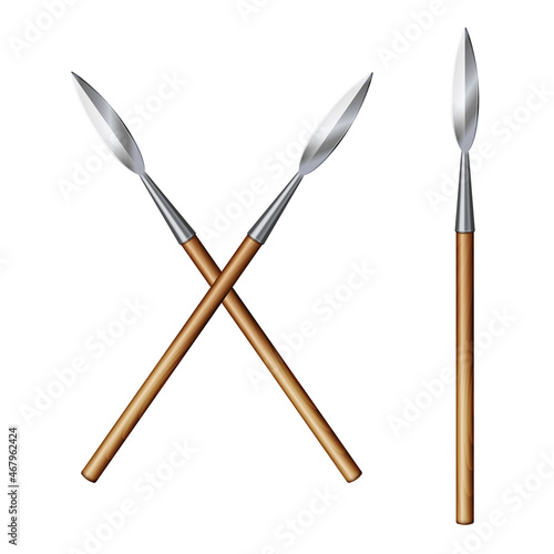 Color realistic image of two crossed spears isolated on a white