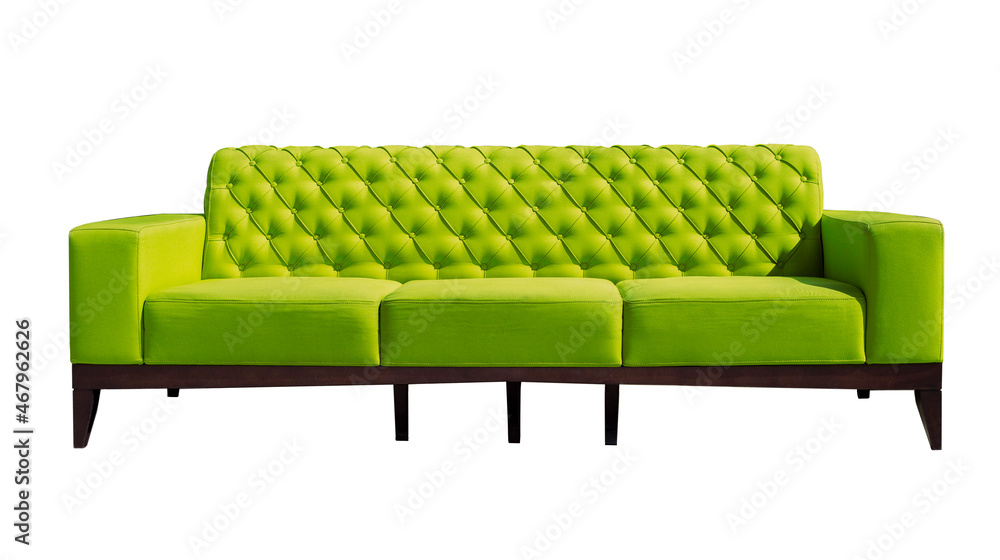 Big lime green sofa with black wooden legs isolated. Upholstered furniture  for the living room. Bright green couch isolated Stock Photo | Adobe Stock