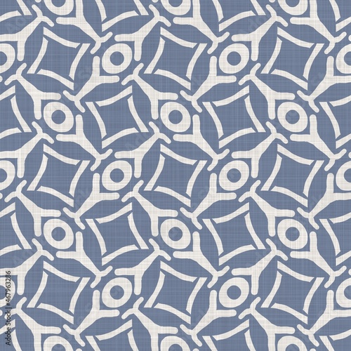 Seamless french farmhouse grid geo linen printed fabric background. Provence blue gray pattern texture. Shabby chic style woven background. Textile rustic scandi all over print effect. 