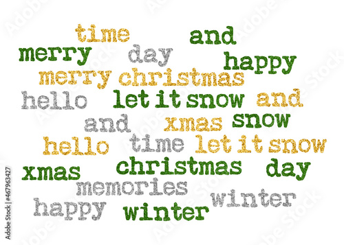 Winter, New Year, Merry Christmas word- art. Decorative textured elements kit on white background