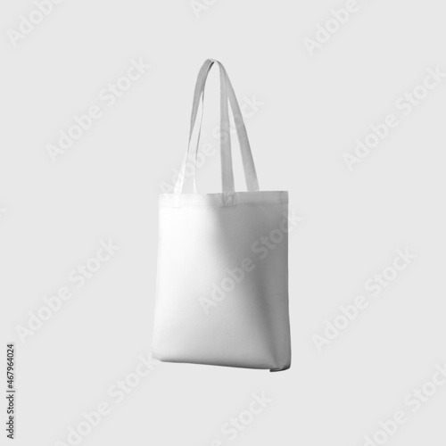Mock up of white totebag 3d rendering, reusable ecobag with handle, for shopping, isolated on background.