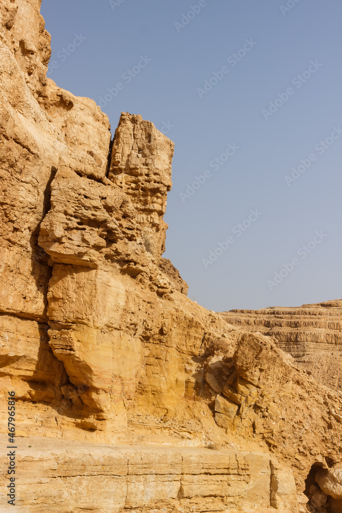 Rocky relief in the Judean Desert in Israel