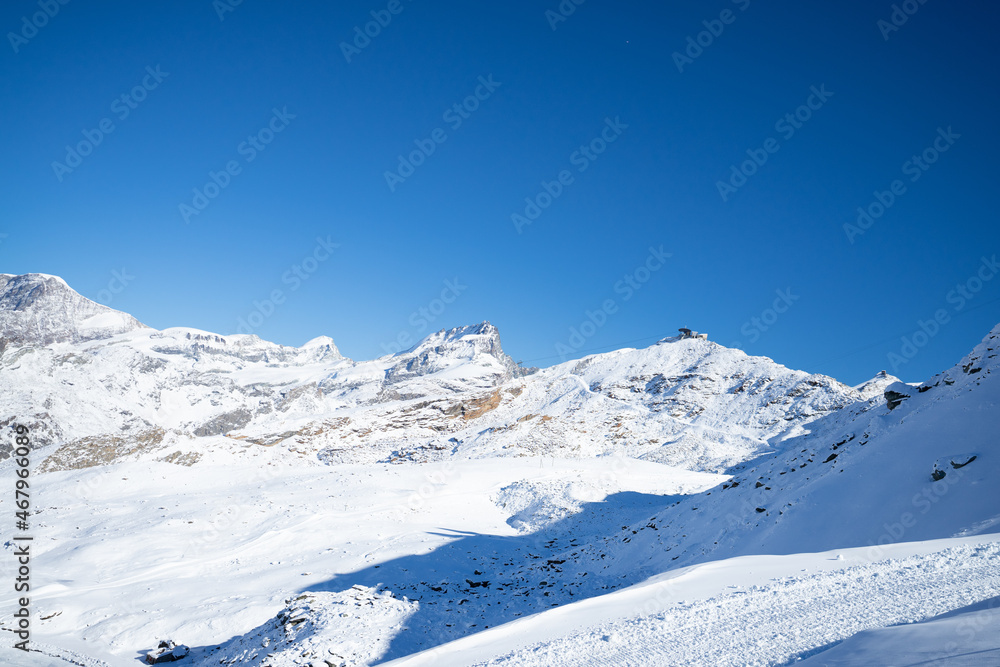Matterhorn, Zermatt, Skiing, Winter Hiking, magical Landscampe of Zermatt,  Glacier Paradies, Riffelberg, Furi, Rothorn, Monta Rosa, Dufourspitze,Visp, Sunnegga, Gornergrat, Randa, Tasch, Zmutt, Liska - obrazy, fototapety, plakaty 