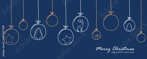 christmas card with tree balls decoration on blue background