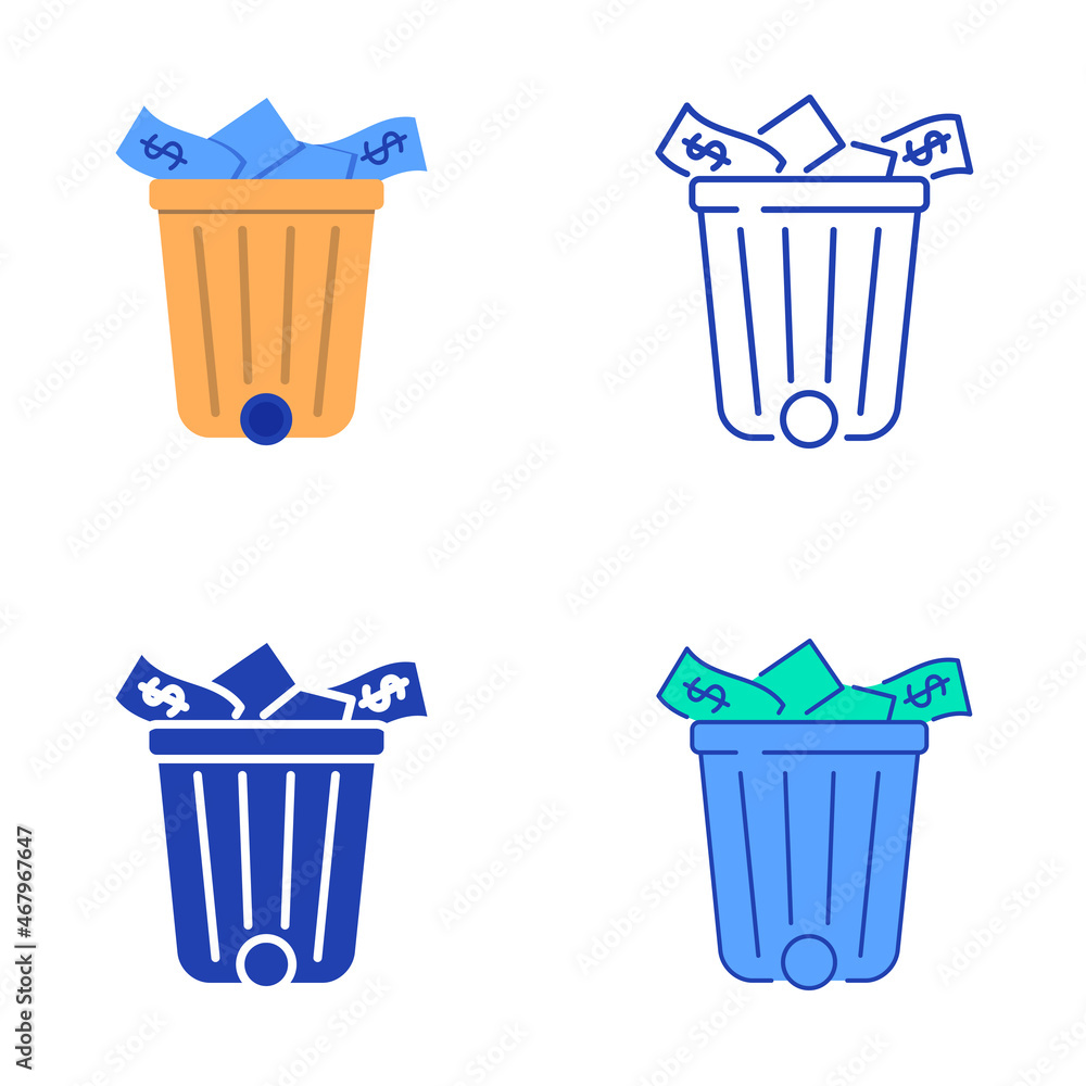 Waste of money icon set in flat and line style Waste of money icon set in flat and line style