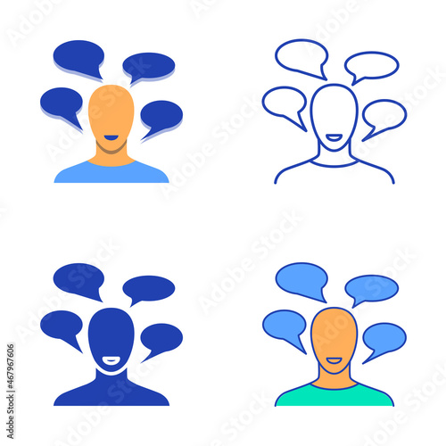 Talkative person icon set in flat and line style