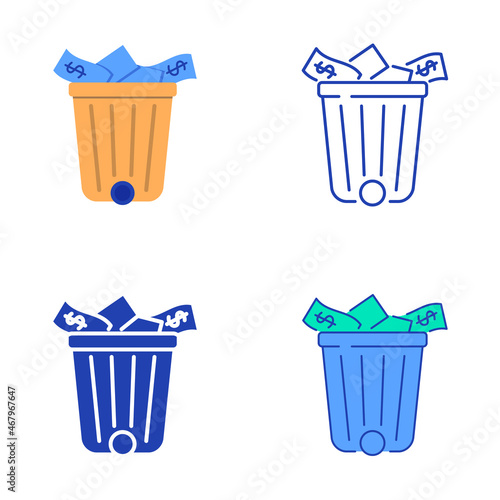 Waste of money icon set in flat and line style