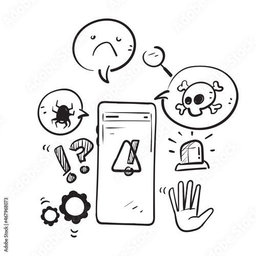 hand drawn doodle Mobile Fraud Warning illustration icon isolated