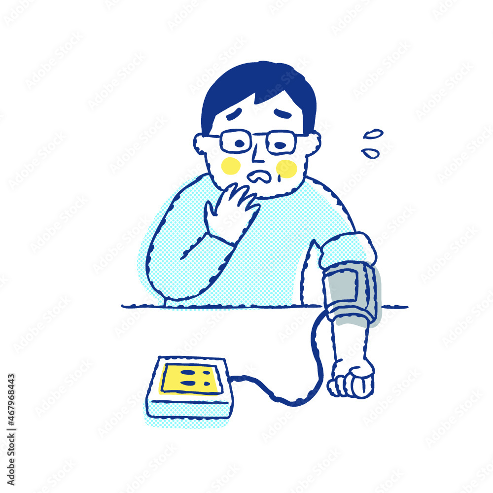 血圧測定の結果に焦る男性