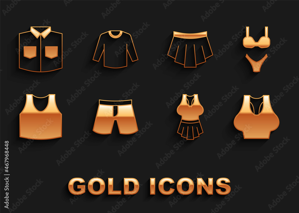Set Short or pants, Swimsuit, Undershirt, Skirt, Shirt and Sweater icon. Vector Set Short or pants, Swimsuit, Undershirt, Skirt, Shirt and Sweater icon. Vector