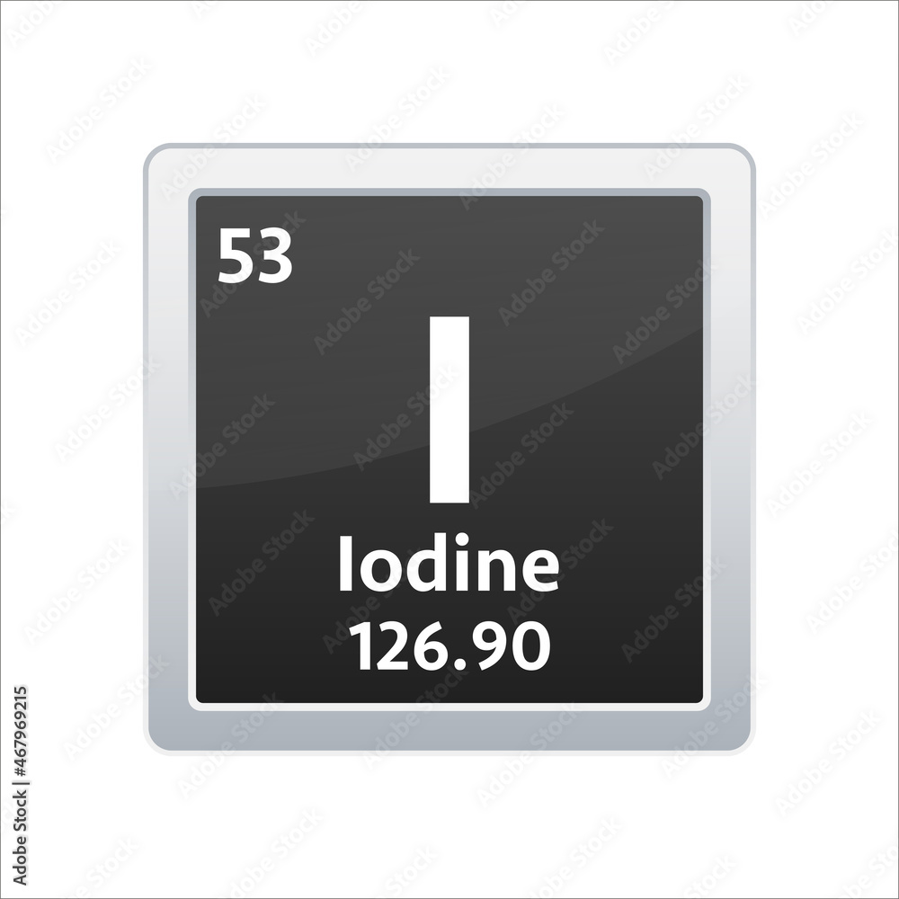 Iodine symbol. Chemical element of the periodic table. Vector stock illustration Iodine symbol. Chemical element of the periodic table. Vector stock illustration