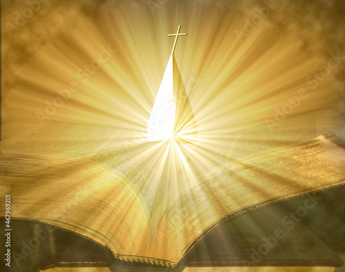 Church Steeple on Open Lighted Bible