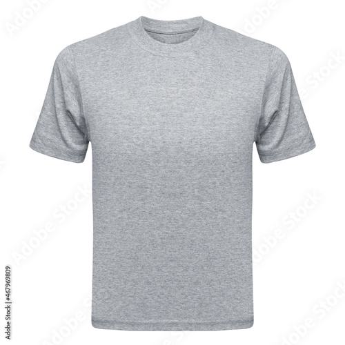 Gray T-shirt mockup front used as design template. Tee Shirt blank isolated on white