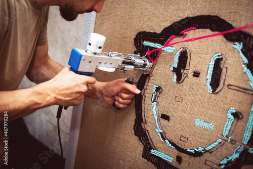 Принти на полотні The process of making tufting carpet smile handmade to order at home