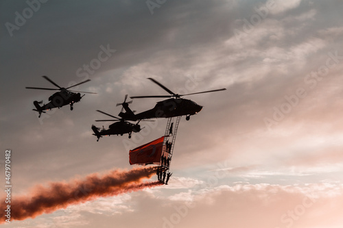 Fototapeta Naklejka Na Ścianę i Meble -  helicopters in the sky over the gulf of Izmir