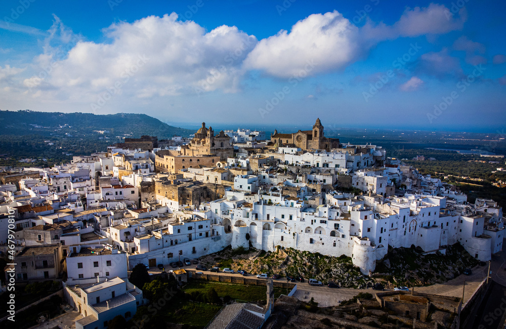 Aerial view over Ostuni in Italy also called the white city - travel photography