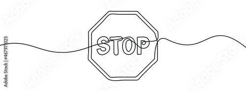 Stop text in one line drawing. One line drawing background. Continuous line drawing of stop sign. Vector illustration.