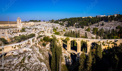 Gravina in Puglia with its famous aqueduct in Italy - aerial view - travel photography