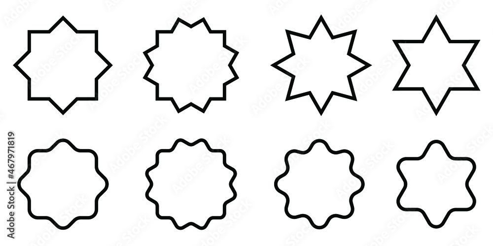 Fototapeta premium Star icons. Set of linear stars. Flat vector illustration. Black stars