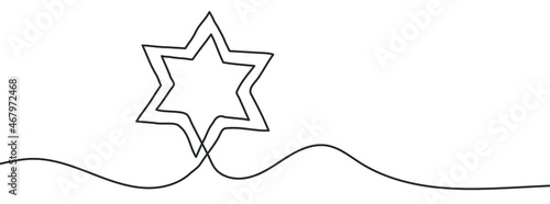 Continuous line drawing of star of David. Star of David line icon. One line drawing background. Vector illustration. Star of David continuous line icon