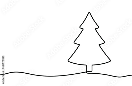 Christmas tree line background. One line drawing background. Continuous line drawing of christmas tree icon. Vector illustration.