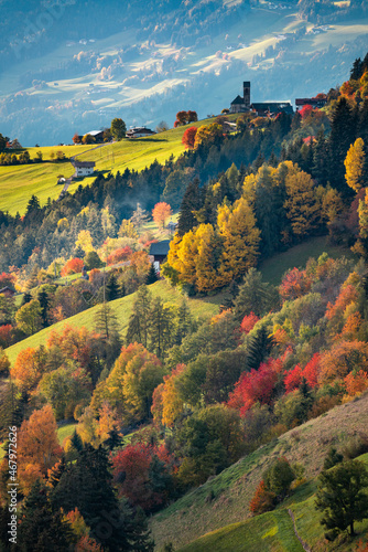 Villnoess, Funes Valley, Autumn scenics, Trentino, Italy photo