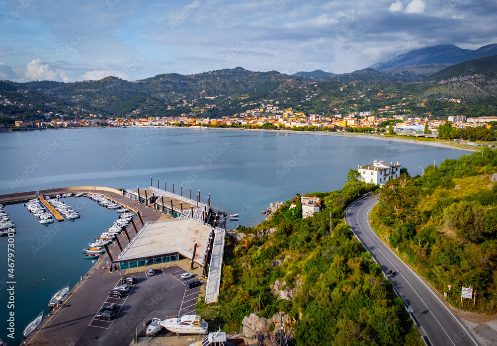Naklejka premium Amazing coastal road at Sapri - the west coast of Italy - aerial view - travel photography
