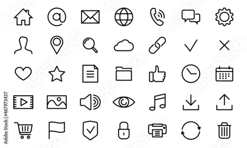 Set of web contact symbol Phone, email, location, home, globe, address, chat. vector line icon business