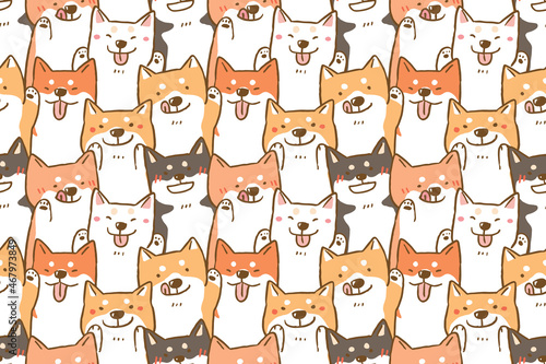 Seamless Pattern of Cartoon Shiba Inu Dog Illustration Design