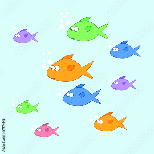 colorful fish in blue water, vector illustration