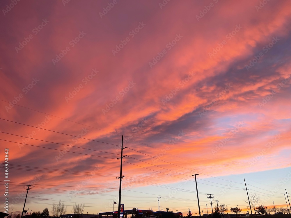 Naklejka premium power lines at sunset