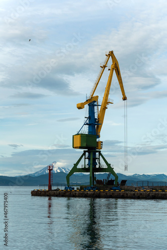 port crane in avachinskaya bay in kamchatka