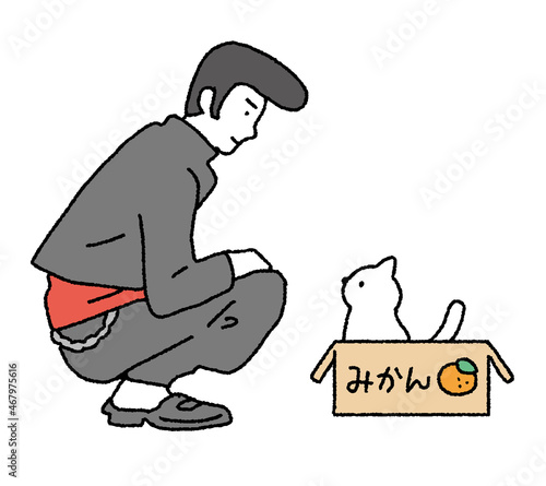 シンプルなタッチ　猫を拾う不良のイラストレーション
