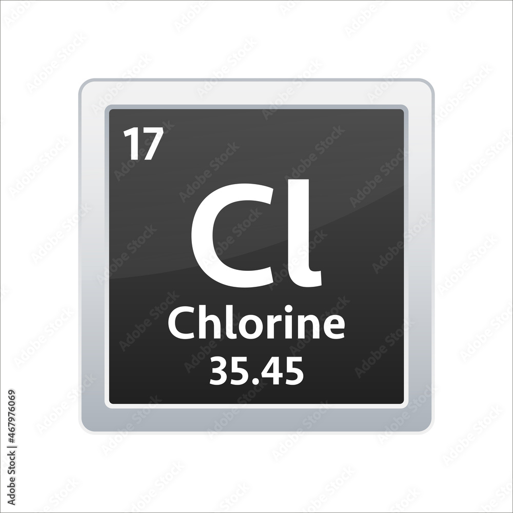 Chlorine symbol. Chemical element of the periodic table. Vector stock illustration Chlorine symbol. Chemical element of the periodic table. Vector stock illustration