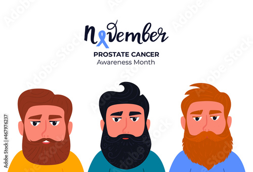 November. Prostate cancer awareness month. Group of bearded men