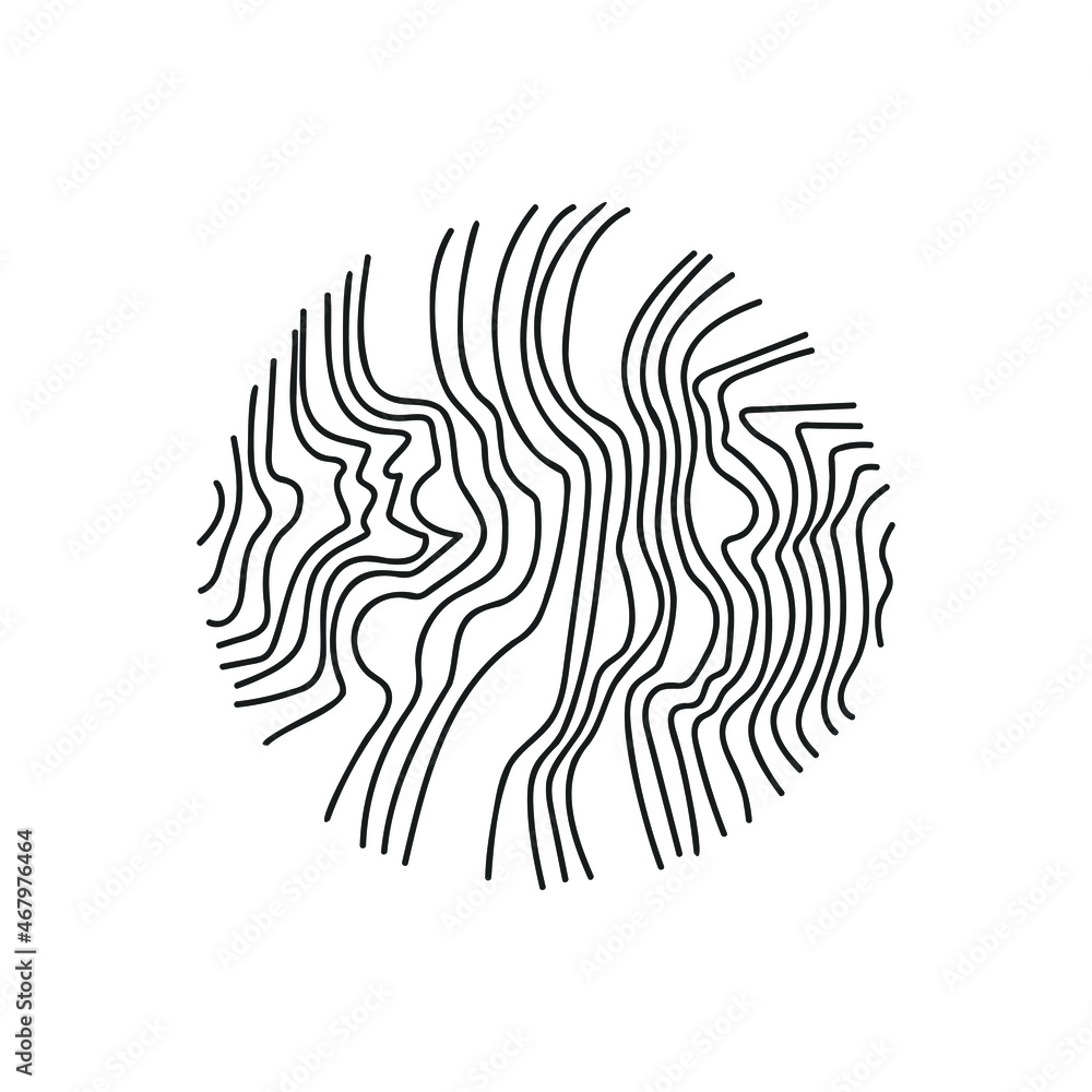 Abstract illustration - round shape made of curved lines. Vector isolated on white background.