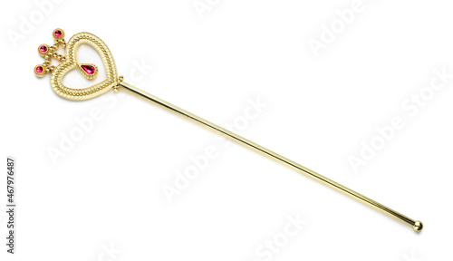 Fotografiet Beautiful golden magic wand isolated on white, top view
