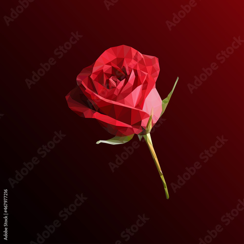 Romantic red rose low poly style