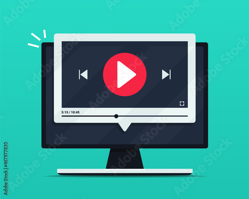 Video media player on computer. Illustration vector